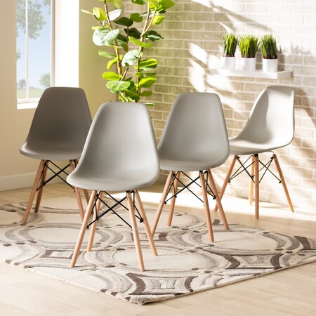 Baxton Studio Jaspen Modern Beige Plastic and Oak Brown Finished Wood Dining Chair Set , PK4 192-4PC-12020-ZORO